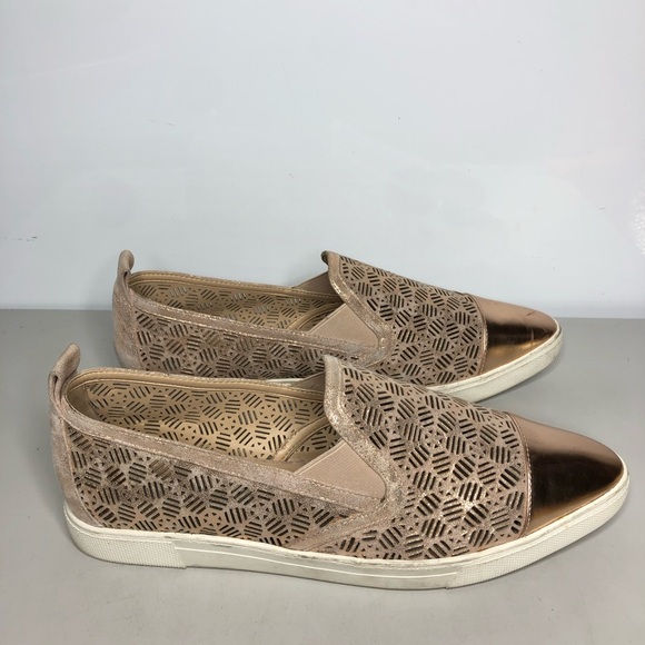 Karl Lagerfeld Rose Gold Leather Cut Out Cap Toe Slip On Sneaker Shoes Women 41B - Picture 2 of 16